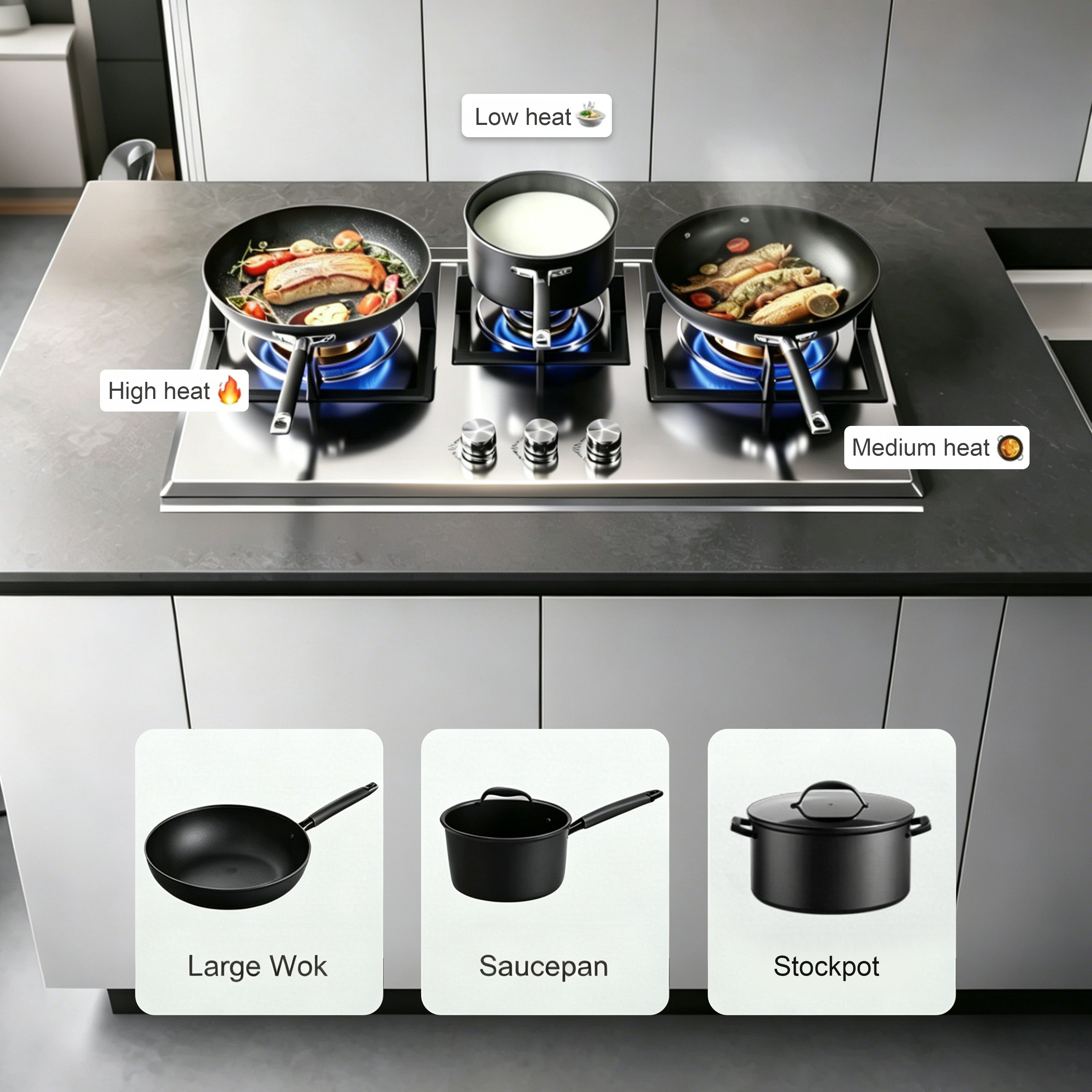 36 in. Gas cooktop with 3-Burner , Stainless Steel, Timer