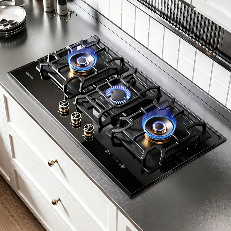 36 in. Gas Cooktop with 3-Burner, Large Panel, Timer, Dual Fuel NG/LP