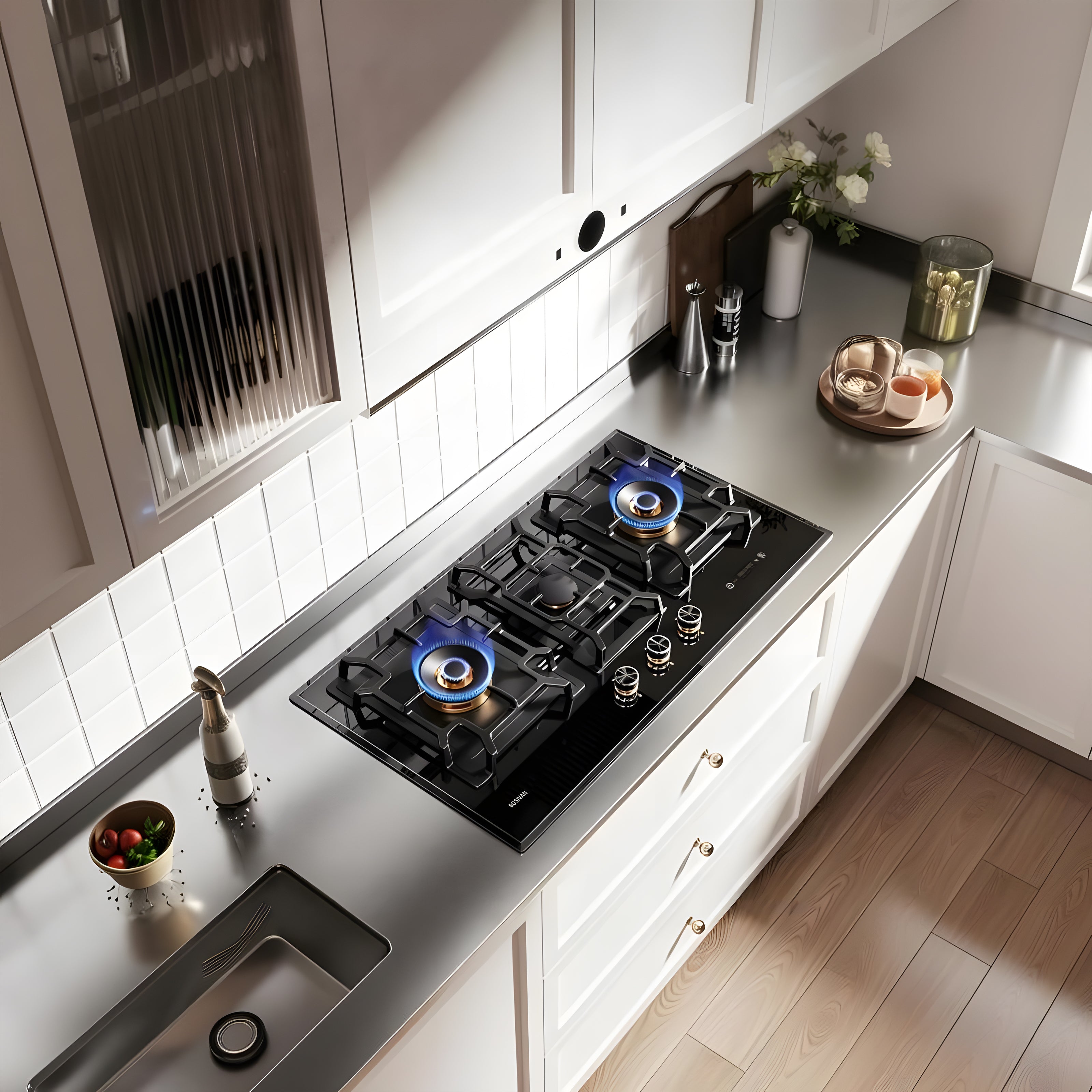 36 in. Gas Cooktop with 3-Burner, Large Panel, Timer, Dual Fuel NG/LP