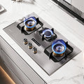 30 in. Gas Cooktop with 3-Burner, Stainless Steel , Timer, High Heat, Dual Fuel Natural Gas & LP Gas