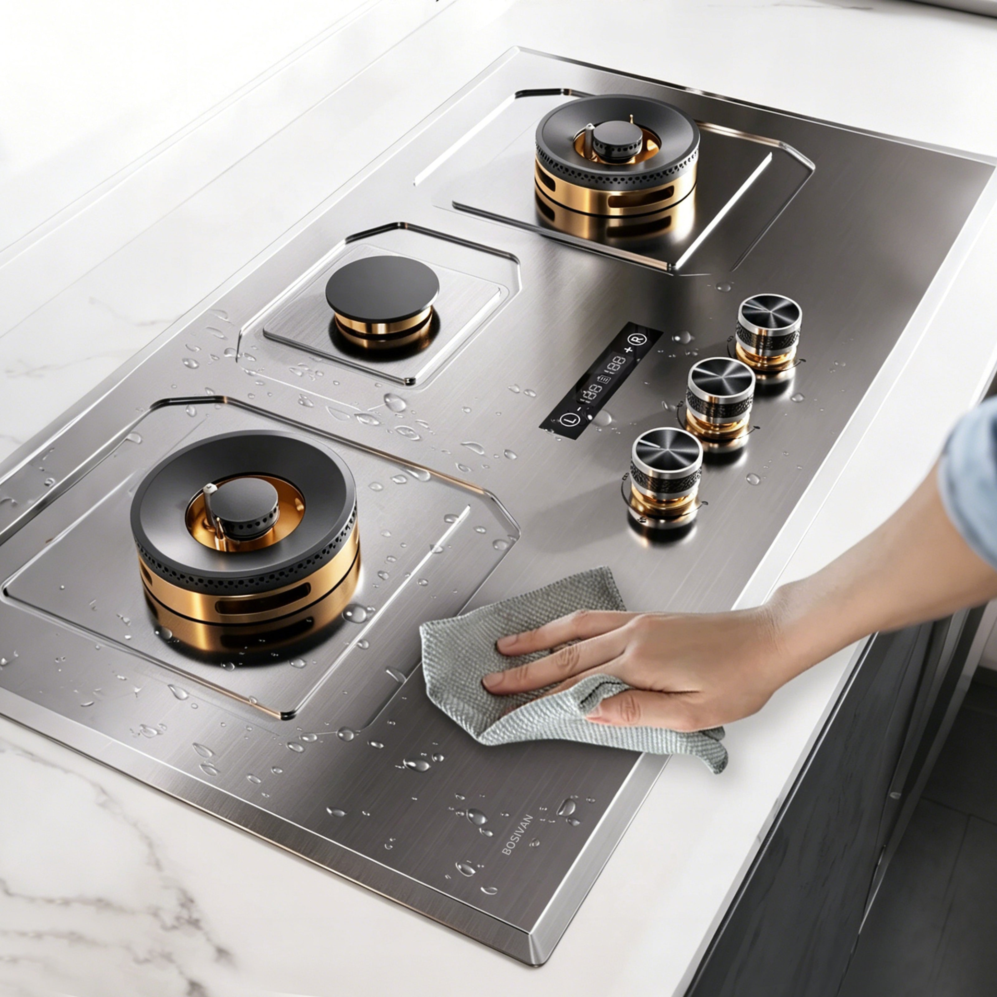 30 in. Gas Cooktop with 3-Burner, Stainless Steel , Timer, High Heat, Dual Fuel Natural Gas & LP Gas
