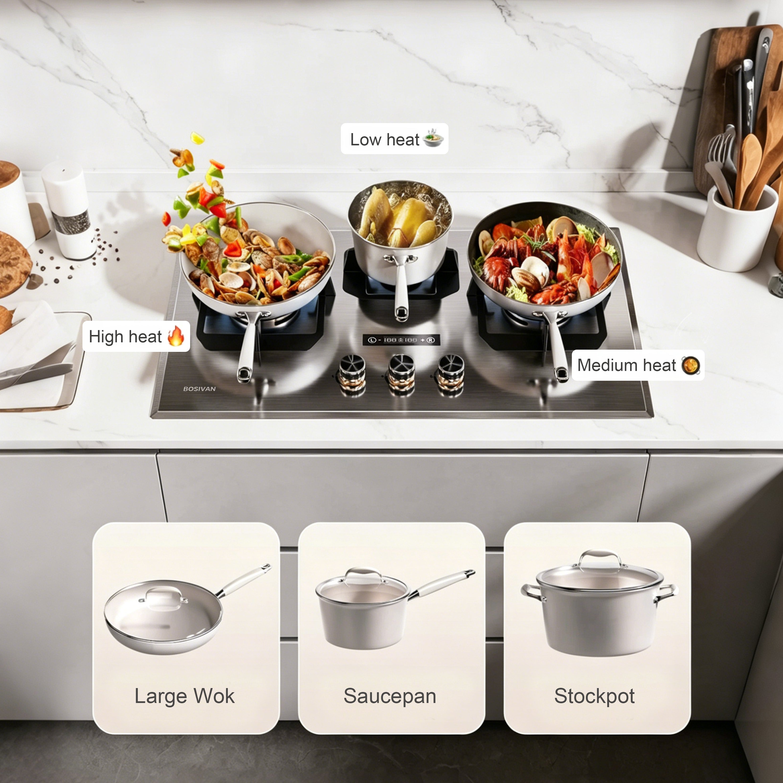 30 in. Gas Cooktop with 3-Burner, Stainless Steel , Timer, High Heat, Dual Fuel Natural Gas & LP Gas