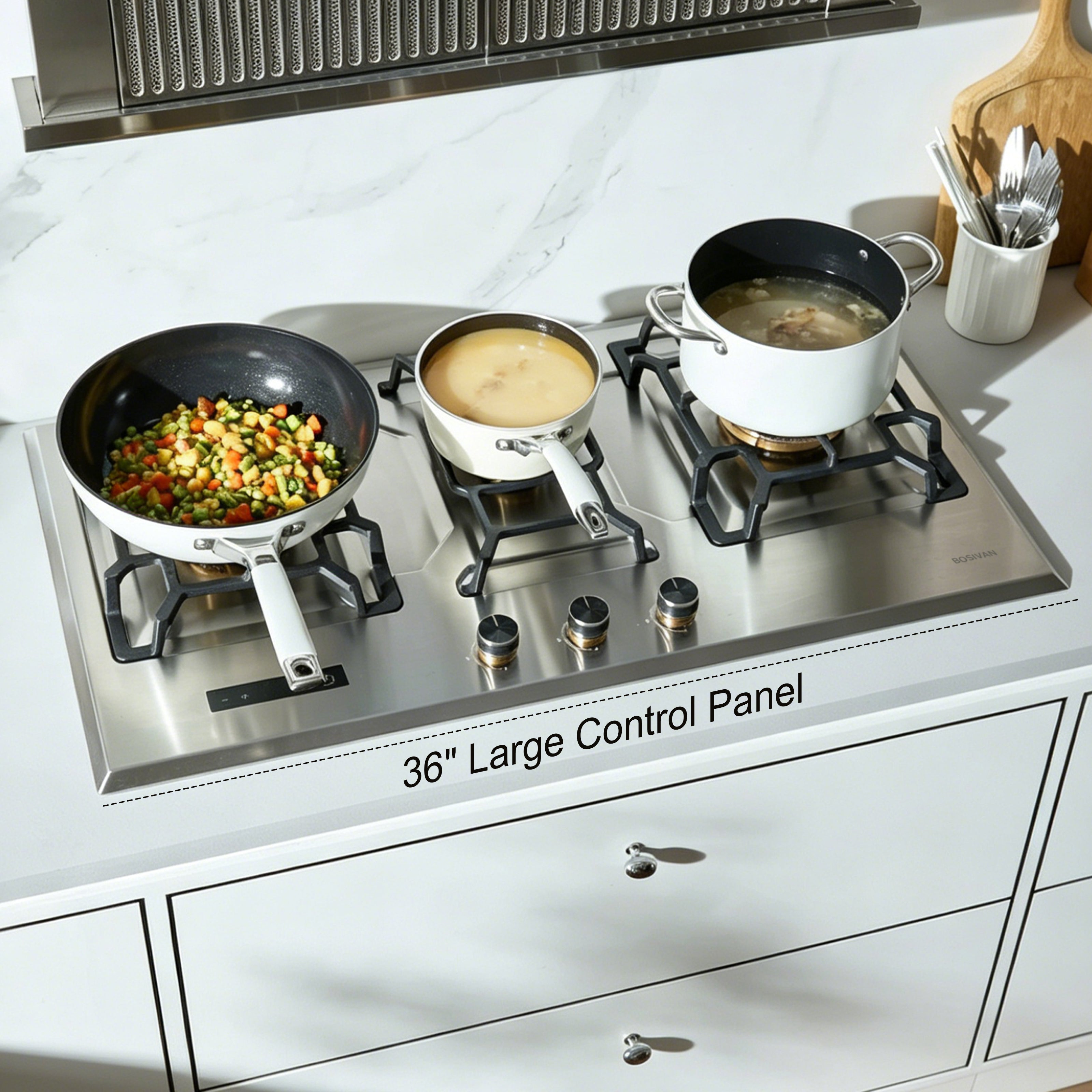 36 in. Gas Cooktop in Stainless Steel with 3-Burner, Timer& Large Surface