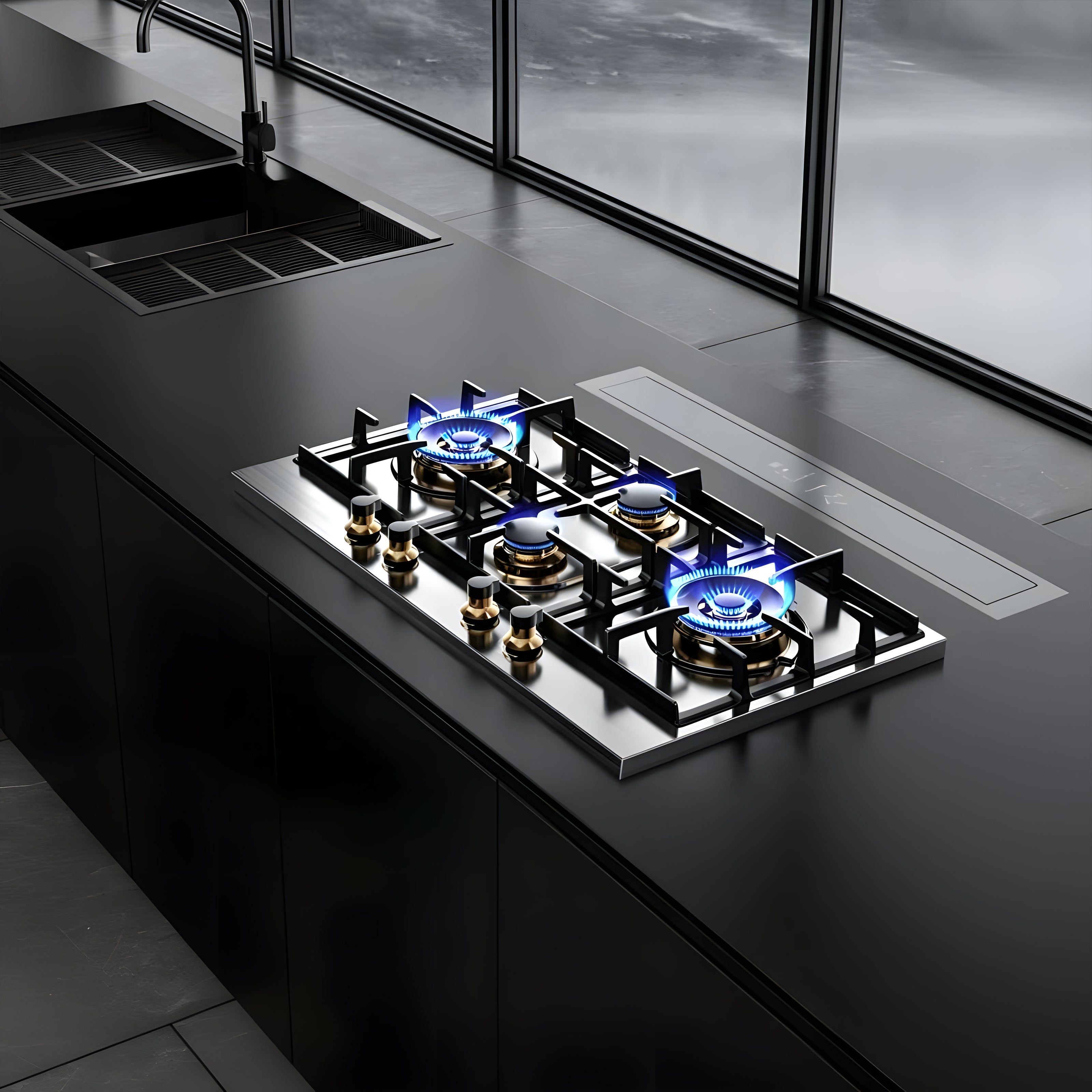36 in. gas cooktop with 4-Burner, Stainless Steel, High Power
