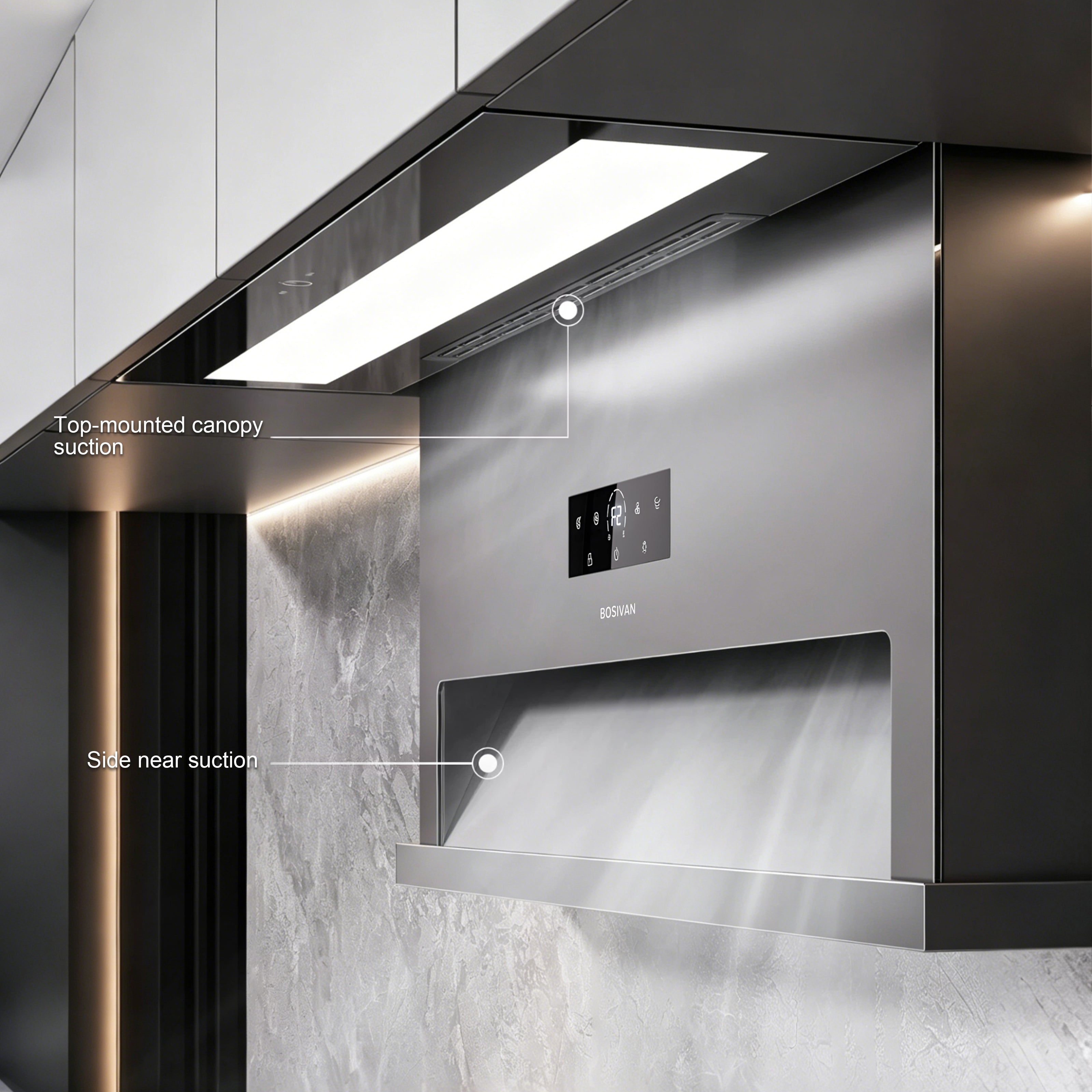 36 in. 1060 CFM Hidden Side Range Hood, Automatic Lift Up, Powerful Suction, Residential Kitchen Ventilation